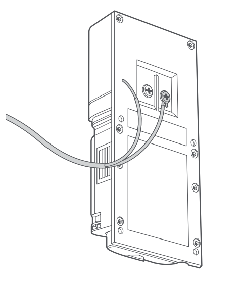 Illustration of connecting external power source to terminal screws on the back of a battery doorbell.