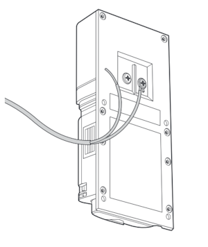 Illustration of connecting external power source to terminal screws on the back of a battery doorbell.