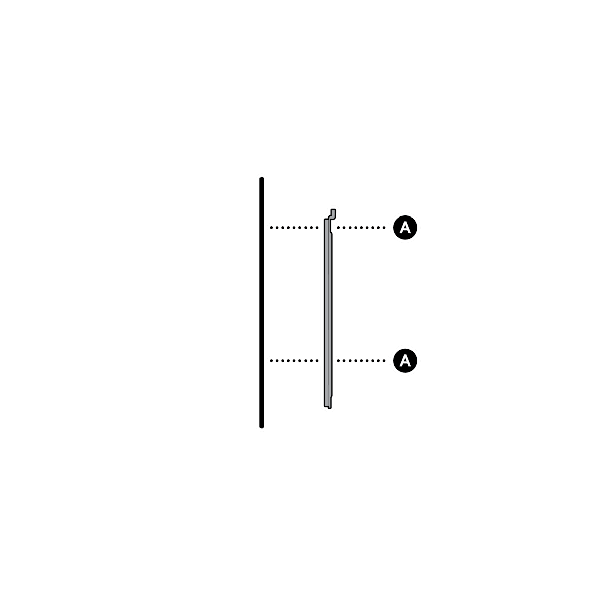 Bracket showing to secure using the A screws 