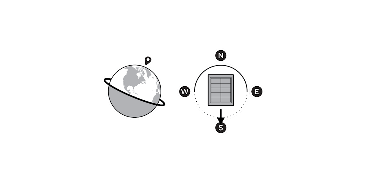 Illustration showing the sun and solar panel in the northern hemisphere.
