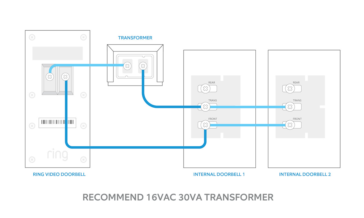 Wiring diagram for two internal doorbells and one transformer 