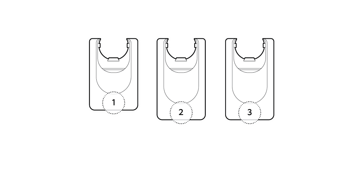 Illustrations of a shorter camera cover for Outdoor Cam Plus (1) and two longer ones for Outdoor Cam Pro (2) and Spotlight Cam Pro (3).