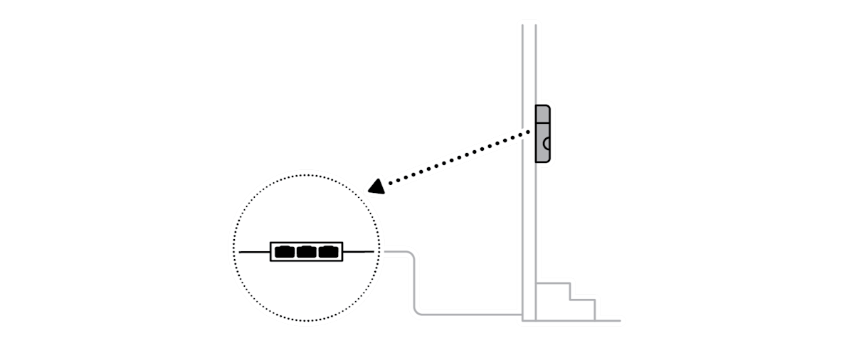 Diagram showing network switch installation with mounting points and cable routing