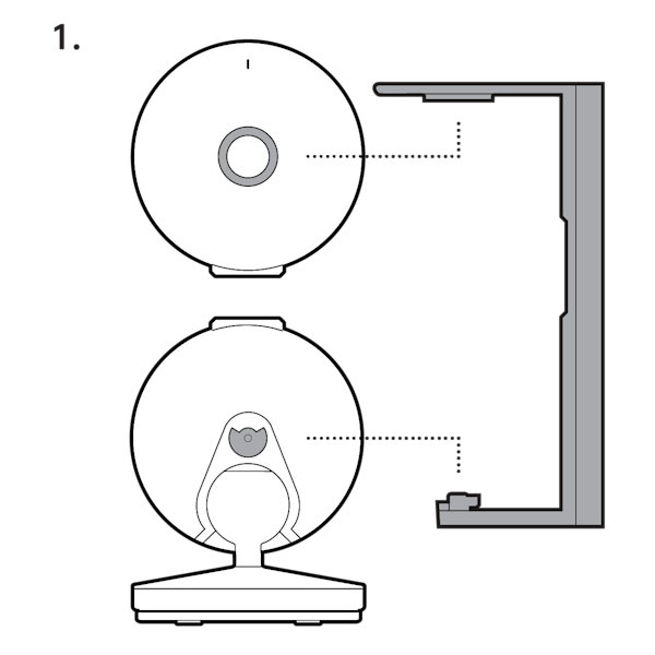 Aligning the top and bottom of the privacy cover with the center holes on the top and bottom of the Indoor Cam (2nd Gen).