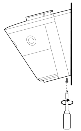 An illustration of the security screw on the bottom of the device being tightened.