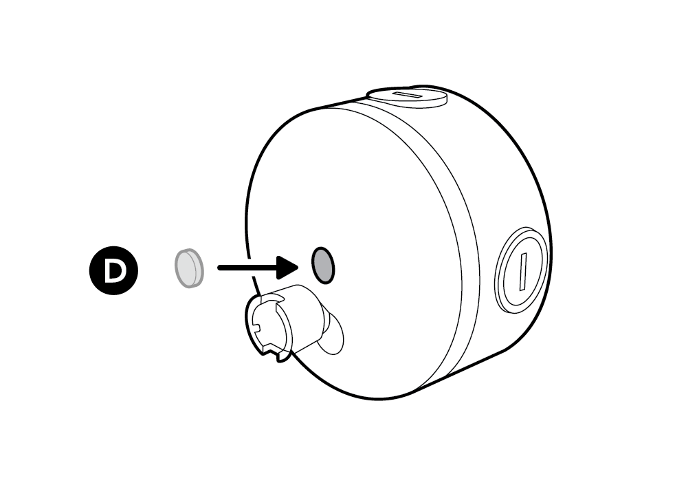 Illustration of covering the centre screw hole with the included plug.