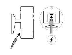 Illustration of how to plug in the USB-C power cable to the back of the device. 