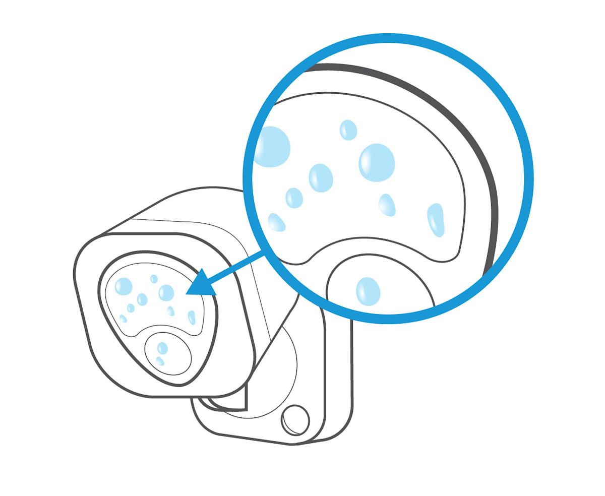 Line drawing of water droplets with blue circular frame inside a Ring Smart Light