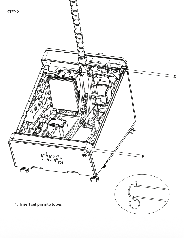 An illustration of the set pin being inserted into the aluminum tubes.