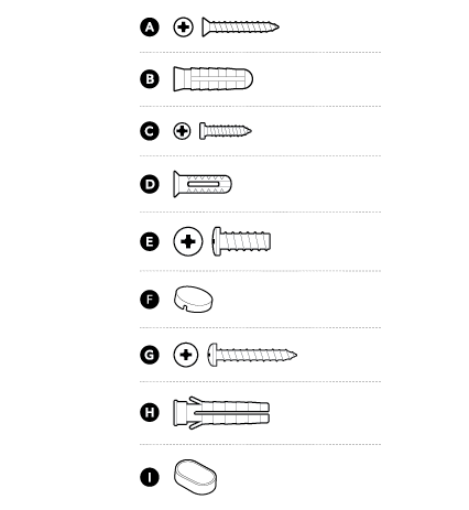 Illustration to show screws and installation hardware included with Outdoor Cam Pro PoE