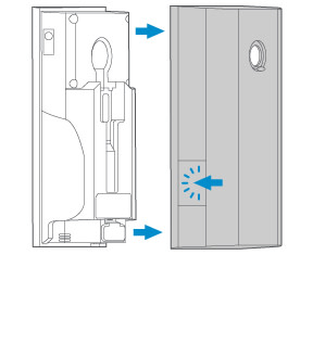 Arrows showing faceplate being moved away from Peephole Cam.