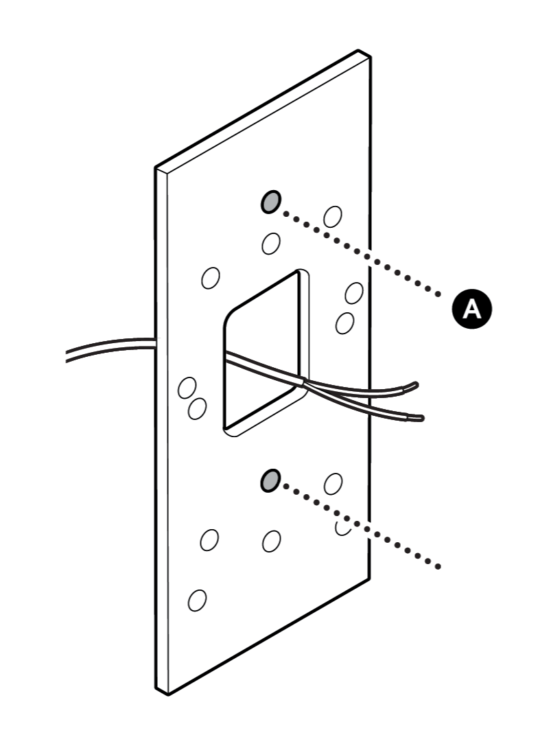 Illustration to show attaching the Retrofit Kit over doorbell wiring with included screws.