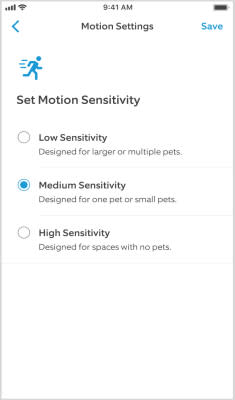 Motion Sensitivity settings in the Ring app.