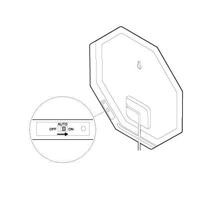  Illustration of the power switch on the Ring Indoor Illuminated Sign set to ON, AUTO, or OFF.