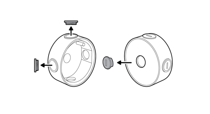 Illustration to show unscrewing the cap from the side or back of the junction box.
