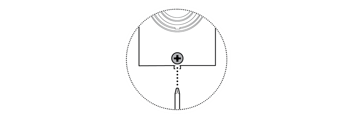 Circular frame showing a close up of the security screw.
