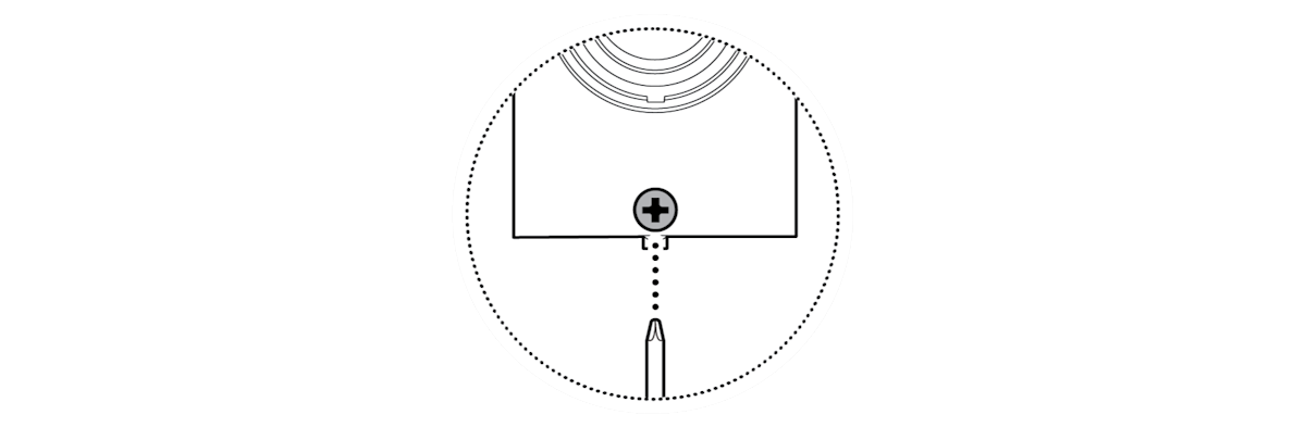 Circular frame showing a close up of the security screw. 