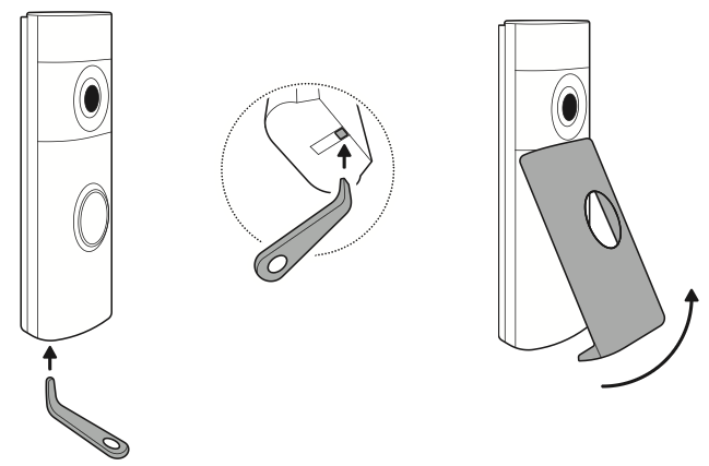 Illustration showing how to remove the faceplate from the device using the removal tool.
