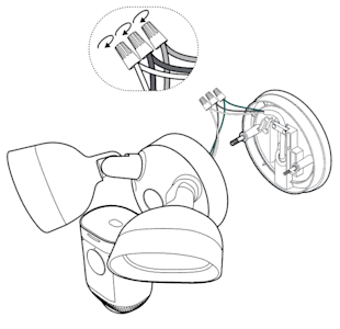 Illustration showing to connect the wires from the Cam to the wiring adapter plate.