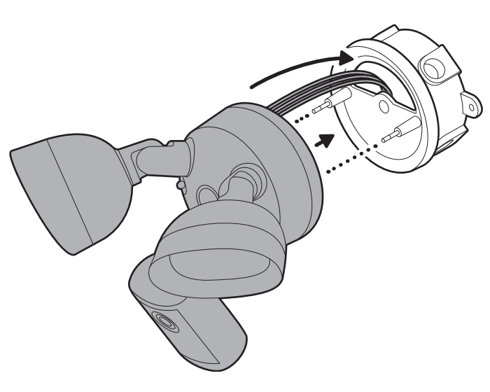 Illustration of how to tuck the wires into the junction box and secure the mounting bracket.