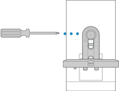 Illustration of a screw driver and screw being used to attach the mount to the camera.