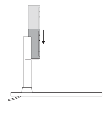 An illustration of the Candy Cam mounting bar with Outdoor Cam and an arrow pointing down showing how to slide the camera onto the mount. 