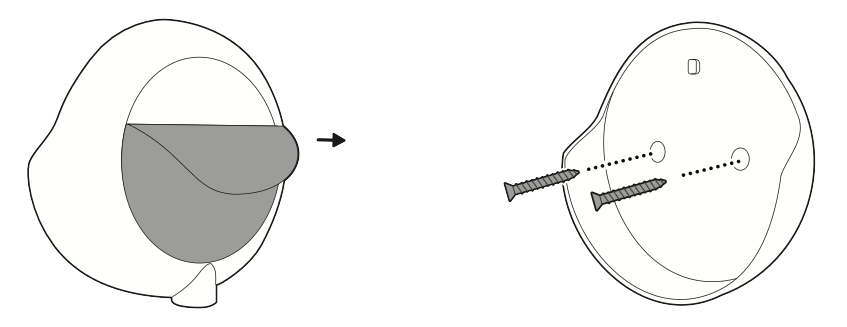 Illustration showing to install the mounting bracket using adhesive or screws. 