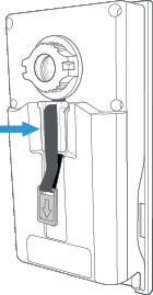 Illustration of Peephole Cam with an arrow pointing toward the clip and the cable being pulled down through it.