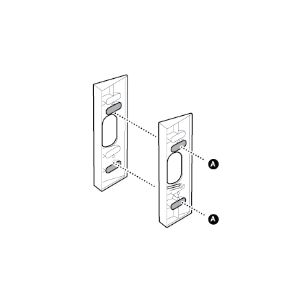 Multiple corner mounts with a diagram indicating screws should be inserted through both mounts.