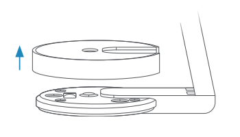 Illustration of removing the cover from the base of a Stick Up Cam Elite.