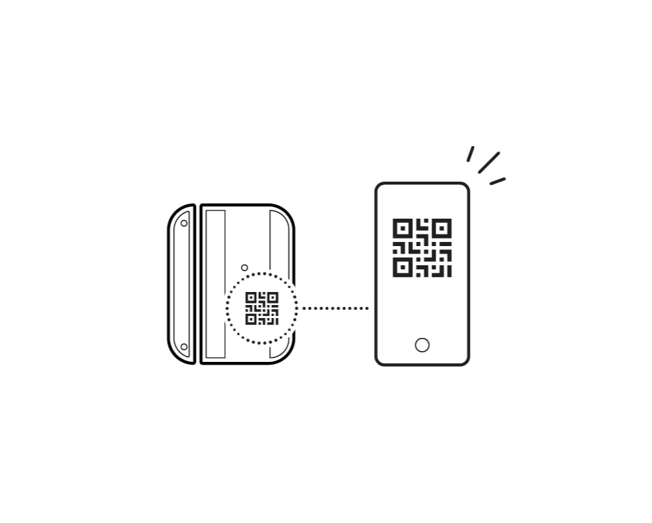 Illustration to show the location of the QR code on the Outside Door Sensor.