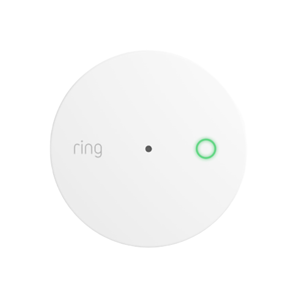 A circular sensor with a green circle LED flashing three times quickly across from the word "ring."