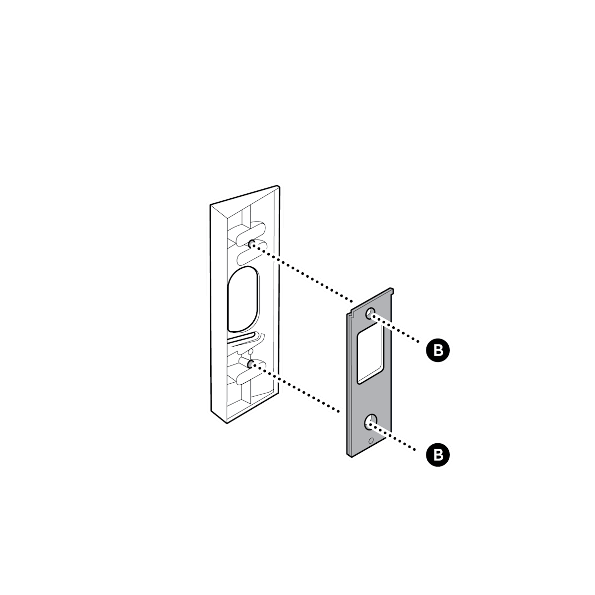 Mounting bracking secured with B screws to a corner kit 
