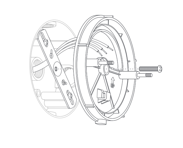 Junction box on wall wires coming through hole on mounting bracket screw inserted into the center hole Floodlight Cam 