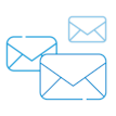Illustration of 3 blue envelopes representing the symbol for emailing Ring Customer Support.