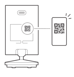 Illustration showing to scan the QR code that is on the device to start the setup. 