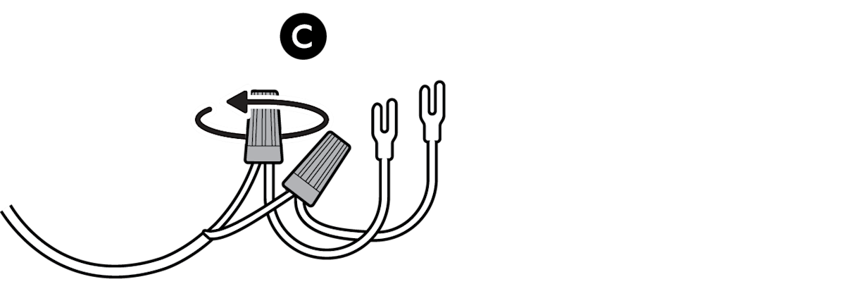 Line drawing of fork connectors connected with wire connectors