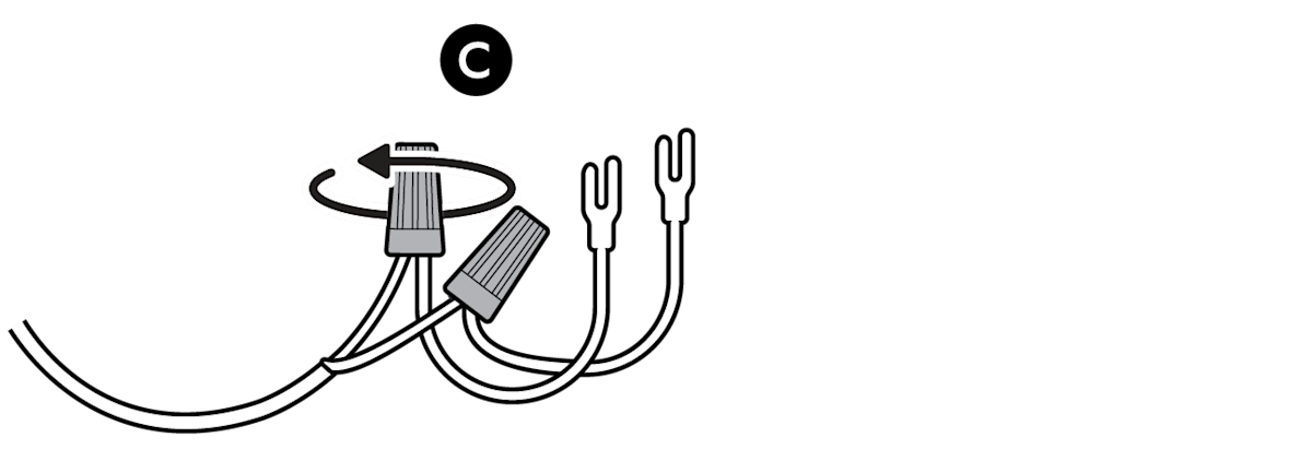 Line drawing of fork connectors connected with wire connectors 