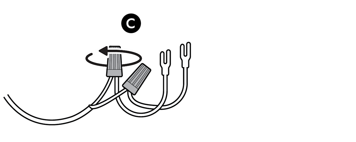Line drawing of fork connectors connected with wire connectors 