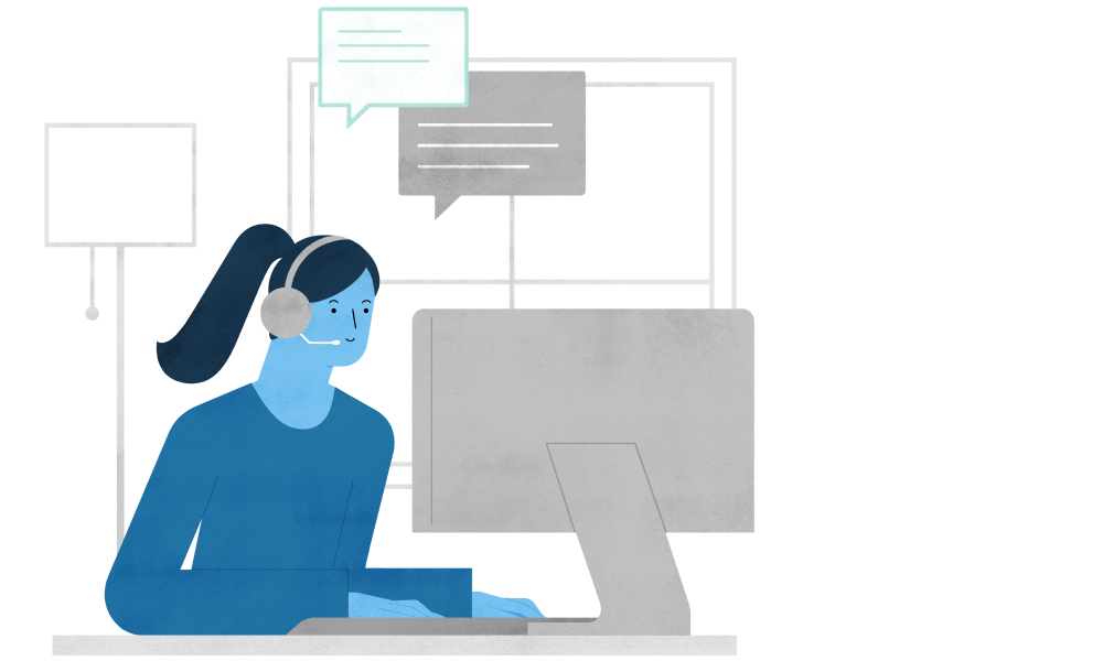Illustration of person at a computer answering messages.