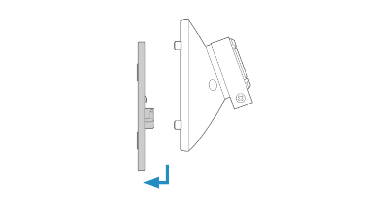Illustration showing Stickup Cam mounting plate with blue arrow pointing down and away from the camera base to show removal.