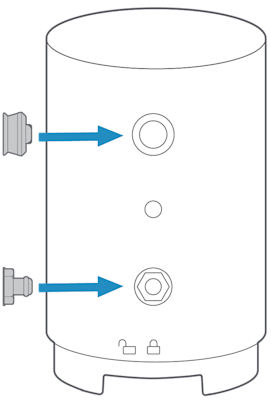 Arrows indicating where to insert plugs on back of Outdoor Cam.