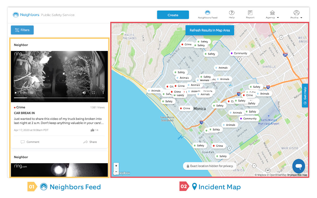 Image showing the home page with boxes highlight feed and map