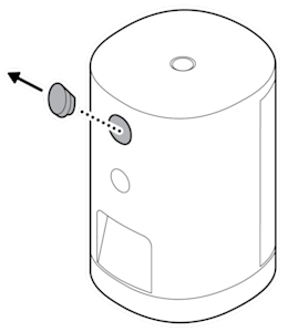 An example of the top rubber cap on the back of the device being pulled out.