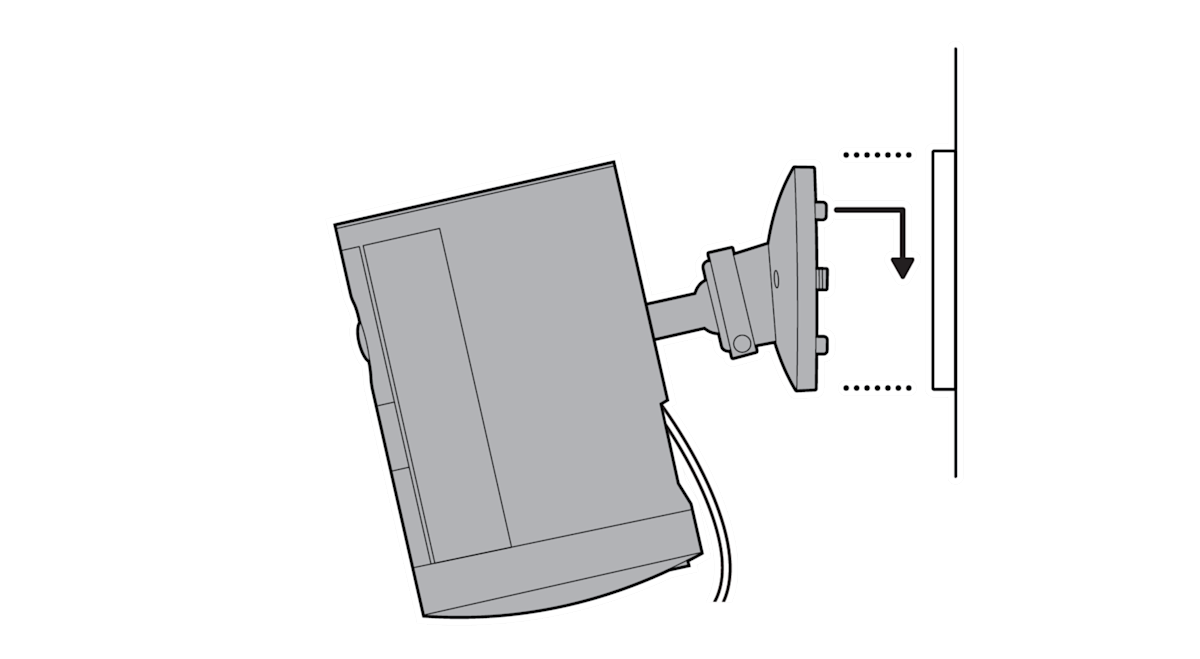 Dotted line from mount to wall with l shaped arrow pointing down