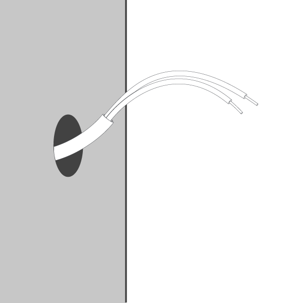 Illustration of doorbell wires coming out of wall.