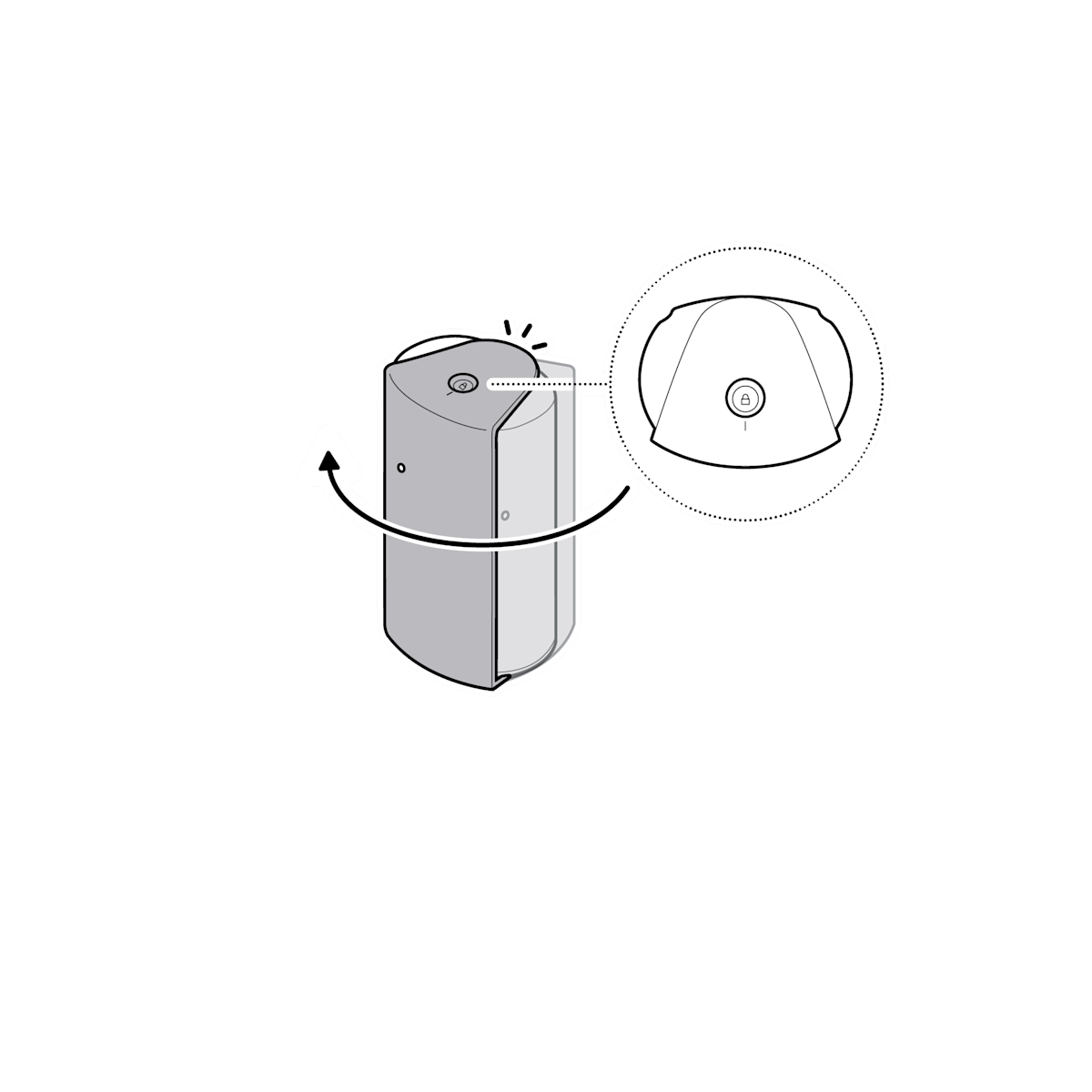 Illustration showing how to cover your camera by sliding the lens cover to the locked position until you feel a click.