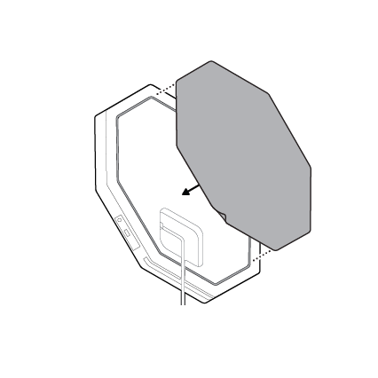 Illustration of aligning the sticker to the octagonal grooves on the back of the Ring Indoor Illuminated Sign.