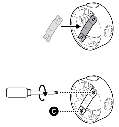 Illustration to show position of metal crossbar in the junction box and attaching it with the included screws.