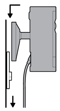 Illustration to show securing the camera to the mounting plate by sliding it on.